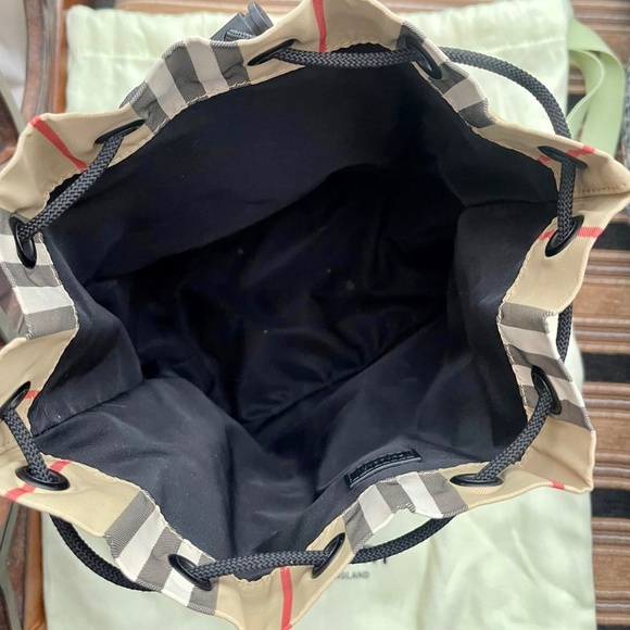 BURBERRY PHOEBE ICON STRIPE NYLON DRAWCORD EQUESTRIAN POUCH MINI BAG - Picture 8 of 10